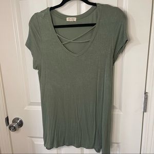 Green v neck tee shirt